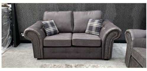 Modernes Oakland Ledersofa-Set, grau, 2-Sitzer und 3-Sitzer, Premium-Leder-Couch-Set