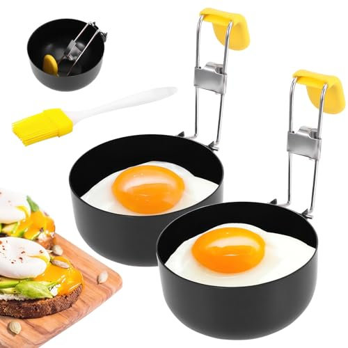 2-Pack Poached Egg Maker, Stainless Steel Egg Poachers Bring a brush, Egg Poacher Cups, 2025 New Egg Poacher Cups, Soft-Boiled Egg Cooker, Egg Cooker, Kitchen Gadgets For Perfect Poached Eggs
