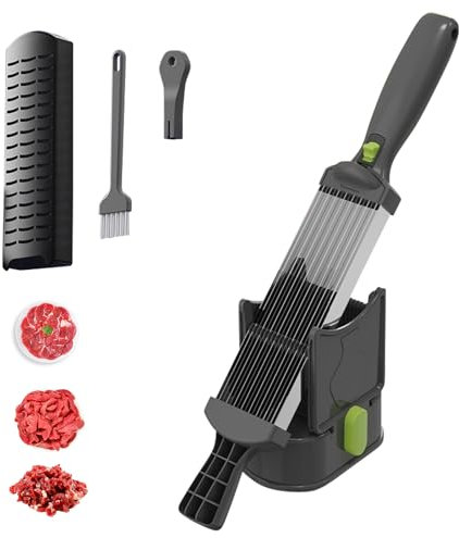 ACESOME Meat Slicer, Dual Handle Ham Slicer with 17pcs Blade, hickness Adjustable 2 or 4 mm, Meat Slicers for Home Use, or Cheese, Bread, Include Safety Food Pusher (Black)