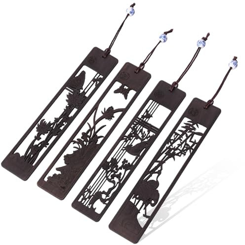 4 Stück Holz Lesezeichen,Handgefertigte Gravur Holz Lesezeichen,Handwerks Lesezeichen,für Lehrer, Schüler, Männer und Frauen (Schwarz)