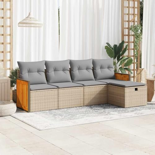 IKAYAA 5-TLG Polyrattan Lounge mit Stauraum Balkon Lounge Klein Gartenlounge Ecklounge Ecksofa Outdoor Loungemöbel Rattan Gartenmöbel Sitzlounge Balkon Gartensofa Balkonsofa Beige und Grau Type 6