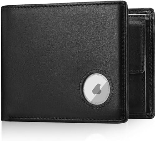 KLOMORE Airtag Geldbörse Herren Leder mit Münzfach (Airtag Nicht enthalten) RFID Schutz Geldbeutel Wallet Portmonee Kartenetui Echtleder Portemonnaie Kreditkartenetui (Schwarz)
