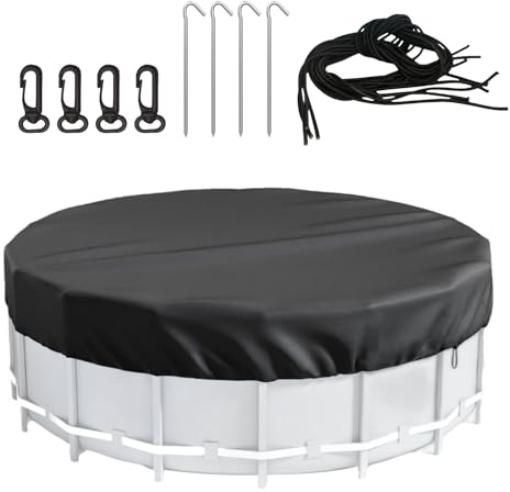 Pool Cover, 10FT Oxford Cloth Round Paddling Pool Cover, Waterproof Ground Swimming Pools Covers with Drawstring Spikes, Dustproof Hot Tub Paddling Pools Covers, for Outdoor & Indoor