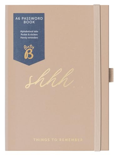 Busy B Password Book - Caramel Fabric Cover with A-Z Index & Elastic | Stores up to 186 internet login details in a compact, discreet password book with A-Z index and elastic closure.