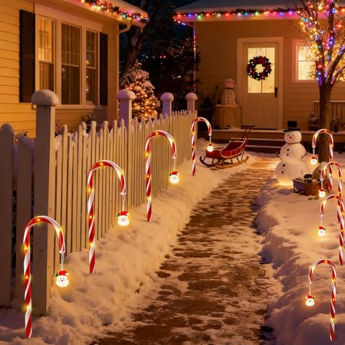 PORFOYO LED Zuckerstange Weihnachtsdekoration, 8 Stück Zuckerstangen Lichterketten, 8 Modi Zuckerstangen Beleuchtet Außen, Zuckerstangen LED Außen, Weihnachtssbeleuchtung für Garten Weihnachtsdeko