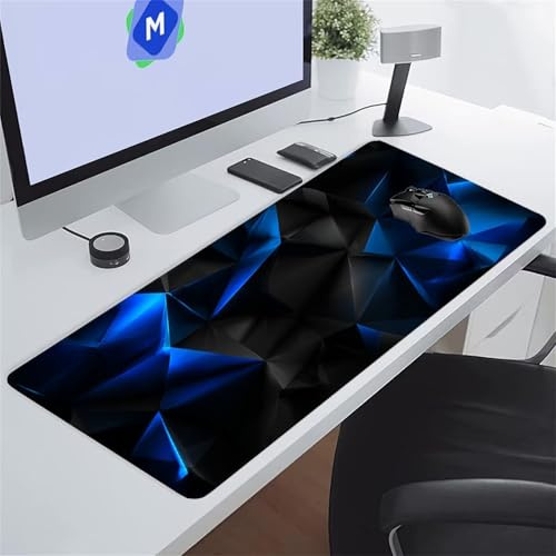 Géométrique Bleu Noir Tapis de Souris de Jeu 800x300x3 mm Grand Tapis de Souris Gaming sous-Main Bureau Gamer Large avec Base Antidérapante Tapis de Clavier Lavable pour Gamer PC