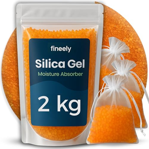 Fineely Silica Gel Deumidificatore – 2 kg con indicatore di colore arancione-verde, sfere da 3 a 5 mm, riutilizzabile, granulato essiccante per cantina, armadio, fiori, filamento