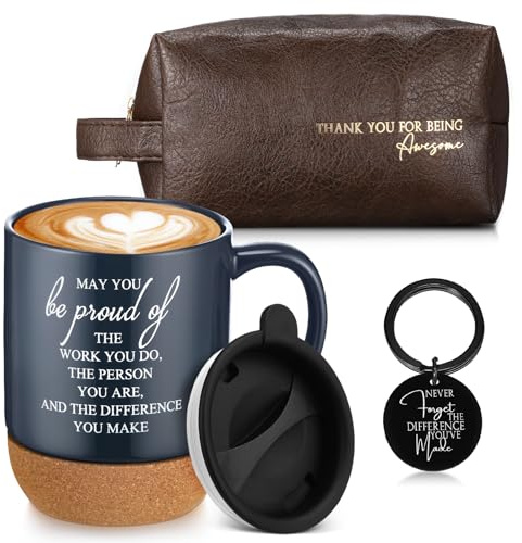 Dandat 3 Pcs Thank You Gift for Men Coworker Appreciation Gift Leather Toiletry Bag May You Be Proud 15oz Coffee Cup with Keychain for Boss Manager Male Teacher Nurse Employee Thanksgiving (Dark Blue)