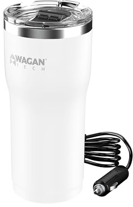 Wagan EL6102 12V Travel Car Heated Mug Portable 16oz Stainless Steel Anti-Spill Lid Slip Resistant Base Car Coffee Warmer Coffee Cup (White) | Stainless Steel, Anti-Spill Lid Slip, Resistant Base, Car Coffee Warmer, USB–C PD20W 12V DC, for Car, Home, Office Use