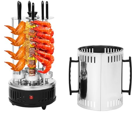 Elektrogrill, 1000W Vertikaler Elektrischer Grill mit 6 Spieße, Schaschlikgrill Kebap Grill 220-240V 50-60Hz, 400-500℃ Elektrogrill Tischgrill Döner Grills für BBQ, Familien, Restaurants (6 Spieße)