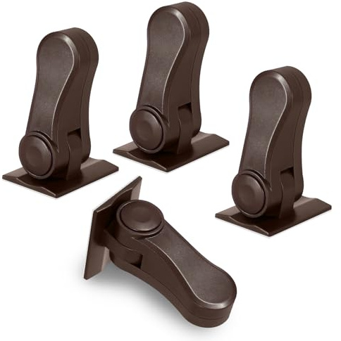 SACONELL Door Locks for Children, Baby Proofing Door Handle Lock, 4 Pack | Pet and Child Proof Door Lever Locks, Child Door Locks for Bedroom Kitchen Bathroom, Self-Adhesive, Without Drilling (Brown)