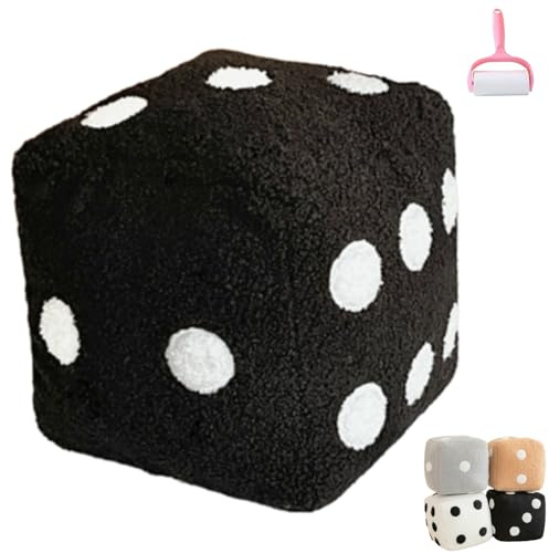 Plush Dice Shaped Pillow,Creative Funny Simulation Dice Throw Pillow,Unique Cube Dices Cushion,Soft Fuzzy Dices Shaped Plush Decorative Throw Pillow for Bedroom Living Room Sofa (Black)