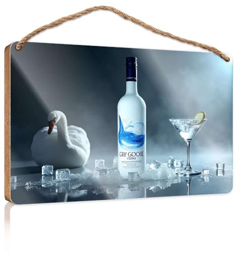 Wood Kitchen Decor Grey Goose Vodka with Swan and Martini Glass Wooded Sign Farmhouse Wall Decor for The Home Funny Kitchen De(15X28CM)