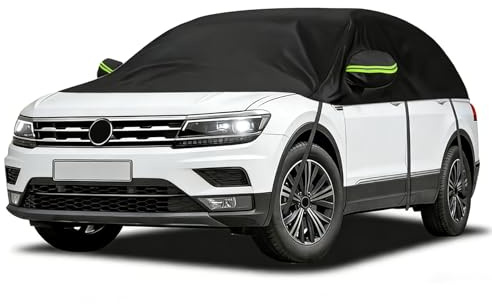 Halbe Autoabdeckung Ersatz Passend für VW Tiguan LWB Tesla Model Y Volvo XC60 BMW X3 Audi Q5, Universelle Sonnenfest Hälfte Halbgarage, Wasserdicht Auto Halbgarage, UV-Beständige Regen Sonne Schutz
