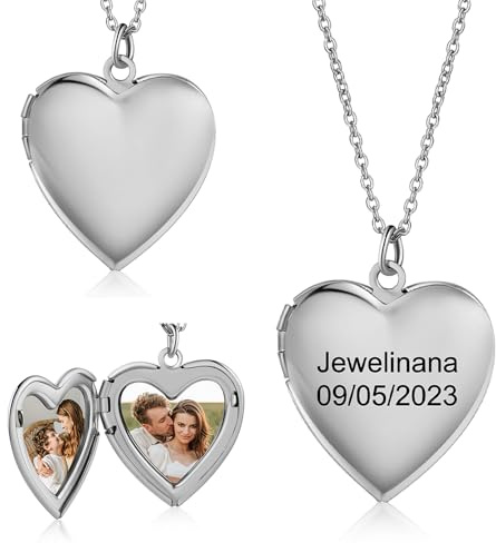 Ashleymade Personnalisé Photo Argent Collier Gravure Avec Pendentif Photo En Forme De Coeur Simulation Pierre De Naissance Souvenir Colliers Cadeau Fête Des Mères Saint Valentin Noël