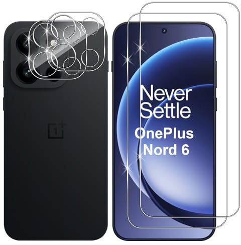 Lutree Cristal Templado para OnePlus Nord 6, 2+2 Piezas Protector de Pantalla + Protector de Lente de Cámara, Dureza 9H HD Anti-Arañazos Vidrio Templado Película Protectora