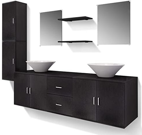 vidaXL Set Mobiliario de Baño con Lavabo Pack 9 Unidades Negro en Conglomerado