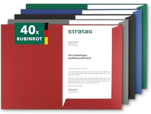 Präsentationsmappe A4 in Rubinrot (40 Stück) - sehr stabiler 350 g/m² Naturkarton - direkt vom Hersteller STRATAG - vielseitig einsetzbar für Ihre Angebote, Exposés, Projekte oder Geschäftsberichte