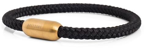 Akitsune Silvus Nylonarmband | 5mm Dick | Armschmuck Damen Herren Edelstahl Armband Magnetverschluss - Mattgold - Schwarz 17,5cm