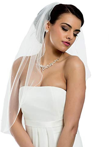 Schleier Brautschleier 1 Lage IVORY Creme 1-lagig Kurbelkante Swarovski Strasssteine 80 cm Hochzeit Braut NEU Soft Tüll