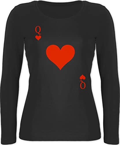 Langarmshirt Damen - & Fasching - Queen Kartenspiel Karneval I Spielkarte Dame Rot Herzdame - L - Schwarz - Spielkarten Oberteil Karnevals t Shirt Faschings q Langarm herzkönigin top faschingsshirt