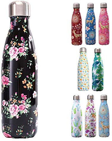 Bigood Sport Gourde Isotherme 304 Acier Inoxydable 500ml Bouteille d'eau Fleur-D