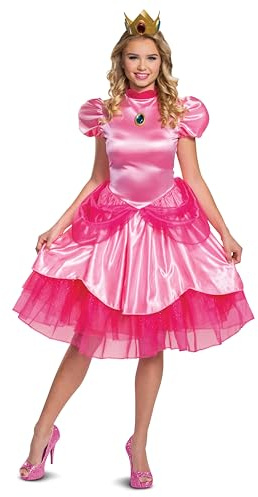 Super Mario Costume de luxe Princesse Peach par Disguise - Costume de sous licence officielle avec le design iconique de la Princesse Peach, parfait pour Halloween et les événements à thème.