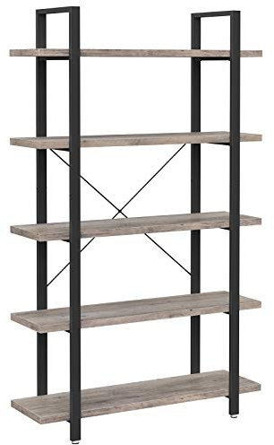 VASAGLE Bookshelf, 5-Tier Industrial Stable Bookcase, Storage Rack, Standing Shelf, Easy Assembly, Living Room, Bedroom, Office, Greige and Black LLS055B02