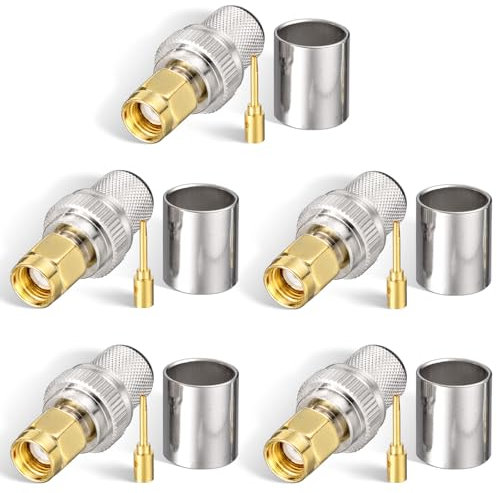 Superbat Connettori SMA 5 Pezzi RPMaschio Diritto a Crimpare Basse Perdite per Cavo Coassiale LMR400 RG8 RG213