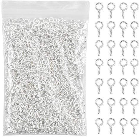 1000 Piezas Ojos Ganchos de Tornillo, Mini Ojo Tornillo Perno, Hembrillas Cerradas Pequeños, Gancho de Rosca de Metal para Manualidades, Bricolaje, Joyería, Decoración, Colgante, 5 x 10mm (Plata)