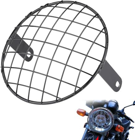 7Motorrad Scheinwerfer Lampenabdeckung, Tragbar 7 Motorrad modifizierter Gitter Lampenschirm, Universal Motorrad Scheinwerfer Mesh Grill Side Mount Abdeckmaske für Cafe Racer(Schwarz)