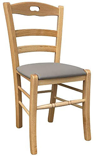 Stuhl aus Naturholz Loris mit gepolsterter Sitzfläche aus Kunstleder, Taupe