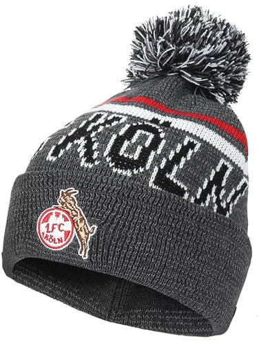 1. FC Köln Bommelmütze Retro Reflective Mütze + Lesezeichen I Love | anthrazit meliert | Mütze mit Bommel | Strickmütze