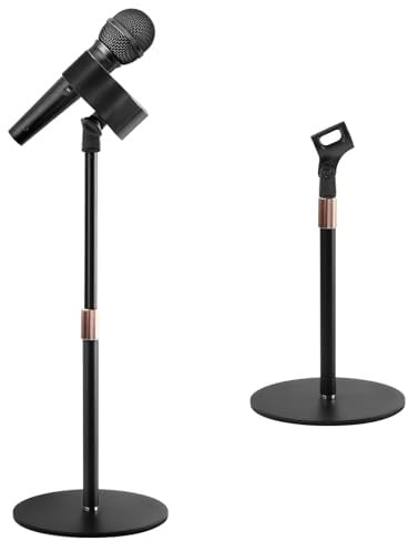 BILIONE Microphone Stand Floor, 22-70 Height Adjustable Boom Mic Stand with Weighted Base, 2 Clips & 3/8'' to 5/8'' Adapter Compatible with Blue Yeti HyperX QuadCast Shure SM58