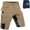 Hiauspor MTB Hose Herren Kurz Mountainbike Hose mit 4D Sitzpolster Amungsaktiv Fahrradhose Schnelltrocknend Radlerhose Bike Shorts mit 5 Taschen Outdoorhose (Khaki, L)