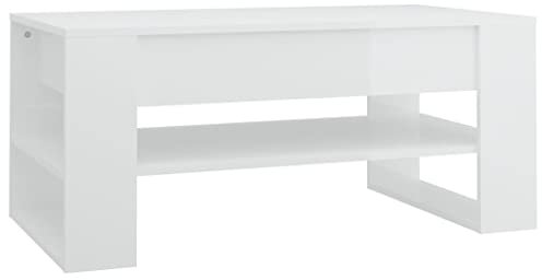 vidaXL Couchtisch Beistelltisch Wohnzimmertisch Kaffeetisch Sofatisch Teetisch Tisch mit Ablage Wohnzimmer Hochglanz-Weiß 102x55x45cm Holzwerkstoff