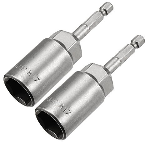 Sourcingmap 2 Pcs 1/4 Quick-Change Hex Shank 17mm Nut Setter Driver Drill Bit, 80mm Length, Metric No-Magnetic