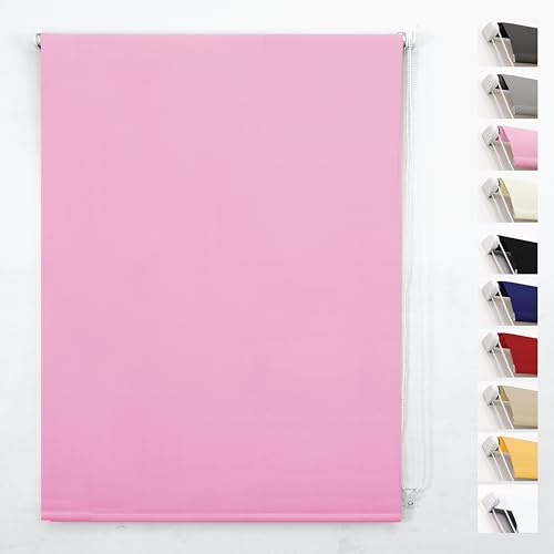 FUNKY GADGETS Blackout Roller Blinds, Pink (90cm Wide X 165cm Drop) | Thermal insulated UV Protection Trimmable Easy Fit Child Safe Window Blinds for Home Office