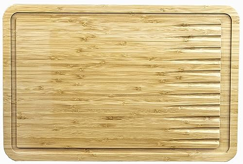 Premium Organic Bamboo Wooden Carving and Chopping Board by Harcas. Extra Large Size 44cm x 30cm x 2cm. Ideal for Carving Meat, Cutting Vegetables, Serving Tapas and Cheese