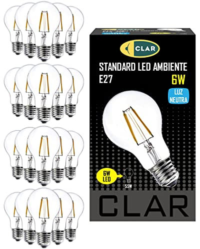CLAR - E27 LED Vintage, Retro Glühbirne, LED Filament E27, Neutralweib 4000K, 6W (Pack 20)