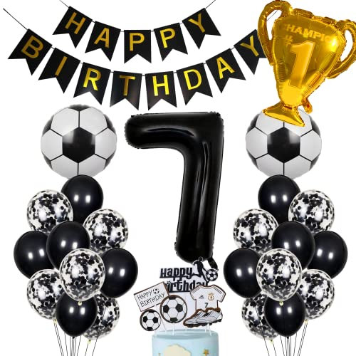 Cnrose Fussball Luftballon 7. Geburtstag Schwarz Helium Ballon 7 Geburtstag Junge Cake Topper Fußball Geburtstagsdeko 7 Jahre Kindergeburtstag Party Deko 7. Geburtstagsdeko Fußball Kuchendeko Fussball