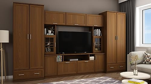 eMeblast Wohnwand Tajga - Schrankwand - Vitrinen - Hängeschrank - Elegant Möbel - Wohnzimmerschränke - BxHxT 360x210x53-2 Schränke - TV-Lowboard - Anbauwand (Kirsche)