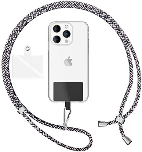 NALIA Bunte Universal-Kette mit Pad, Band für Handy-Hülle zum Umhängen, Karabinerhaken Anhänger Metall, Schlüsselband Umhängeband 160 cm, Crossbody Lanyard mit Schlaufe, Farbe:Schwarz Weiß Orca