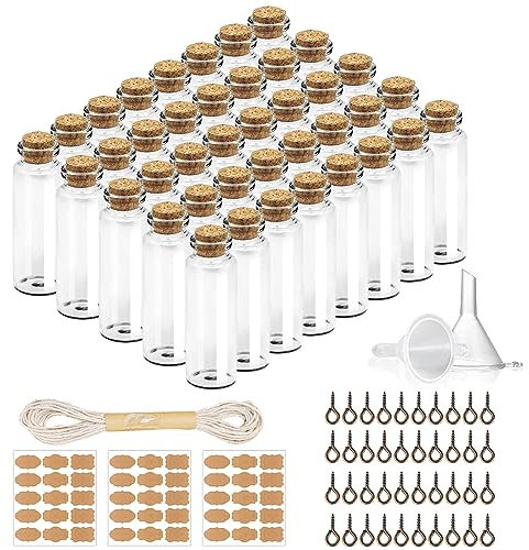 EUBSWA 40x Reagenzgläser mit Korken 20ml | Dicht für Gewürzaufbewahrung, Öle & DIY - Hochzeitsgeschenke Set, Spülmaschinenfest (inkl. Hanfseil)