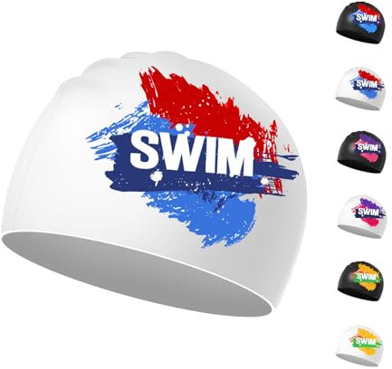 Cuffia Piscina Bambini età 6-14 - Cuffia Nuoto Bimbino Bimbina Silicone e Impermeabile (Bianco, Blu e Rosso)