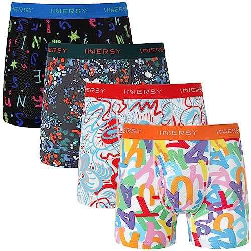 INNERSY Mens Boxer Shorts Multipack with Fly Mesh Pants Underwear Pack of 4 | Quick Dry Boxers Briefs, Lightweight Hipster Underpants with Front Opening, Daily Wear/Sports/Gym/Travel, Keep Fresh and Cool