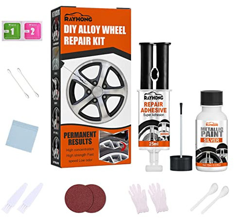 GIMOCOOL Alloy Wheel Scuff Repair Kit - Quick Fix Silver Wheel Paint Alloy Wheel Scratch Repair Kit - Alloy Wheel Repair Kit - Rim Protectors Scratches Remover Kit, 1set