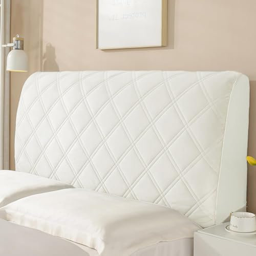 Wambere Bettkopfteil Hussen - Bezug für Kopfteil und Rückwand - Staubdichte Stretch Abdeckung - Off White B, 200cm