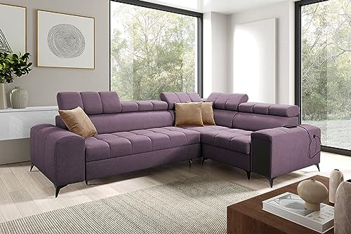 All4All Ecksofa mit Schlaffunktion Gonti II 280x204 cm - Schlafsofa mit Bettkasten - Sofa in L-Form - Wohnlandschaft Klein - Eckcouch - Seite Rechts - Lila - Gewebe - Modern 26