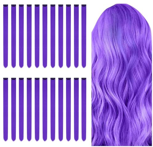 Aomig Extension Capelli Colorati, 22 Pezzi Extensions Viola Extension Colorate Clip in Hair, Extension Colorati Capelli Ciocche Capelli per Halloween Natale Cosplay Party